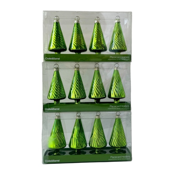 Crate and Barrel Blown Glass Holiday Tree Placecard Holders | 3 Sets, 12 Total - Picture 3 of 10